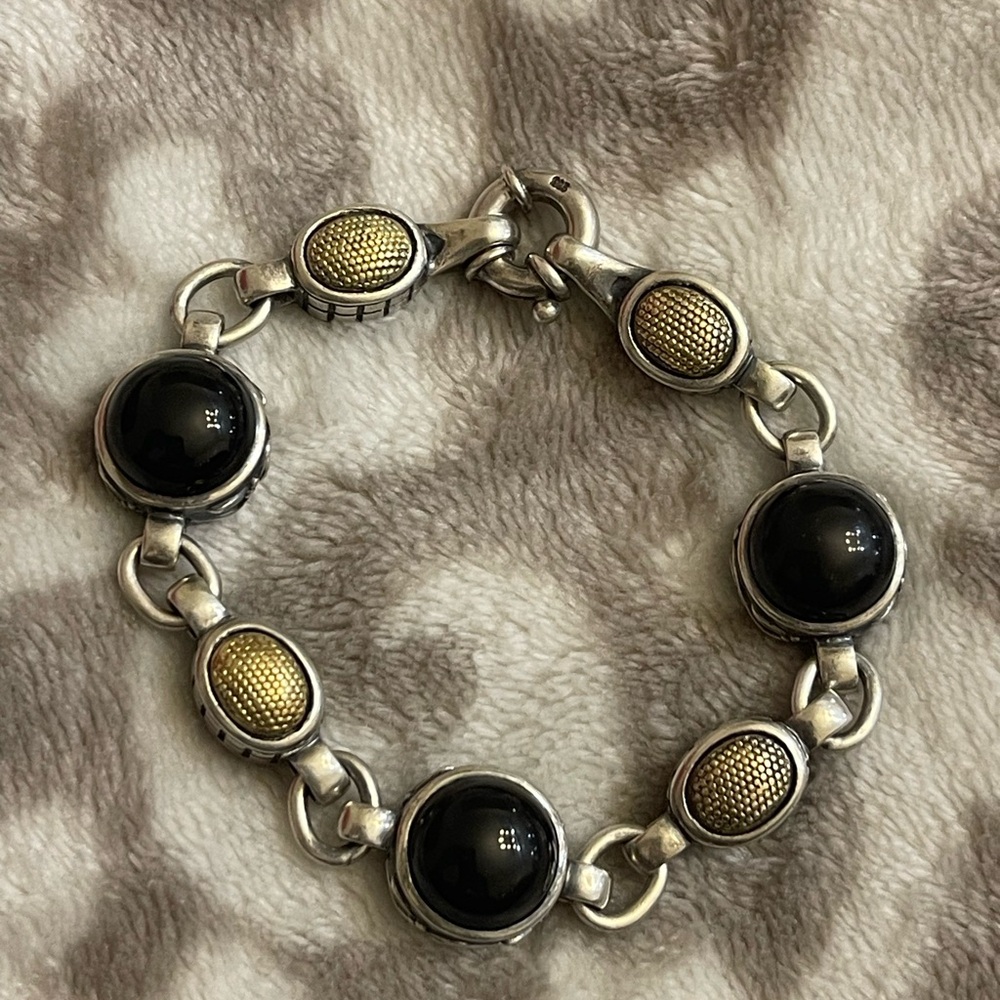 Vintage David King Sterling Silver & 18K Gold Bracelet with Black Onyx Ladies